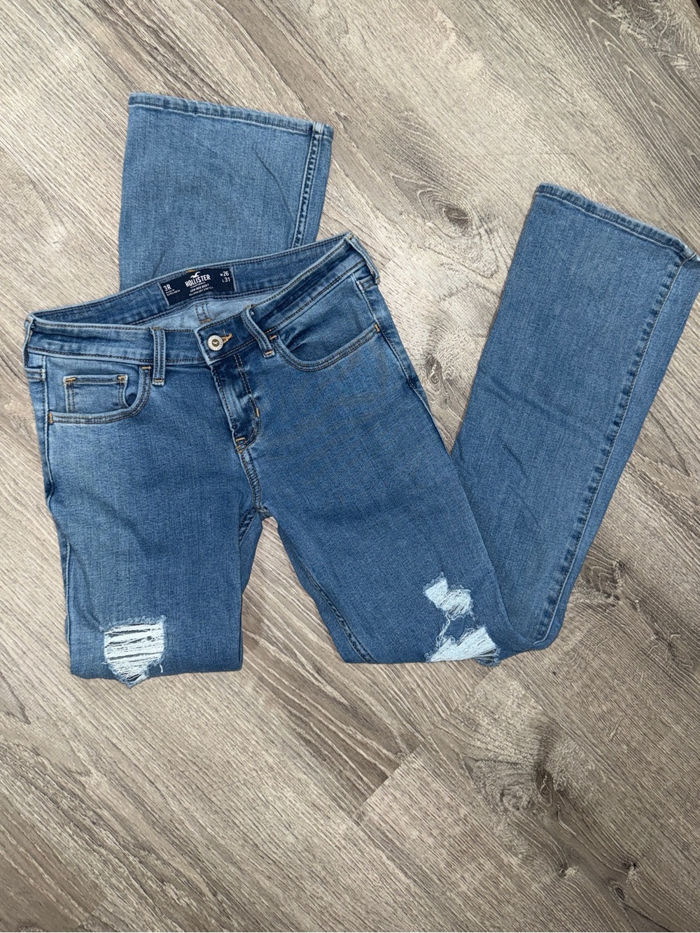 Hollister Medium Blue Distressed bootcut Jeans